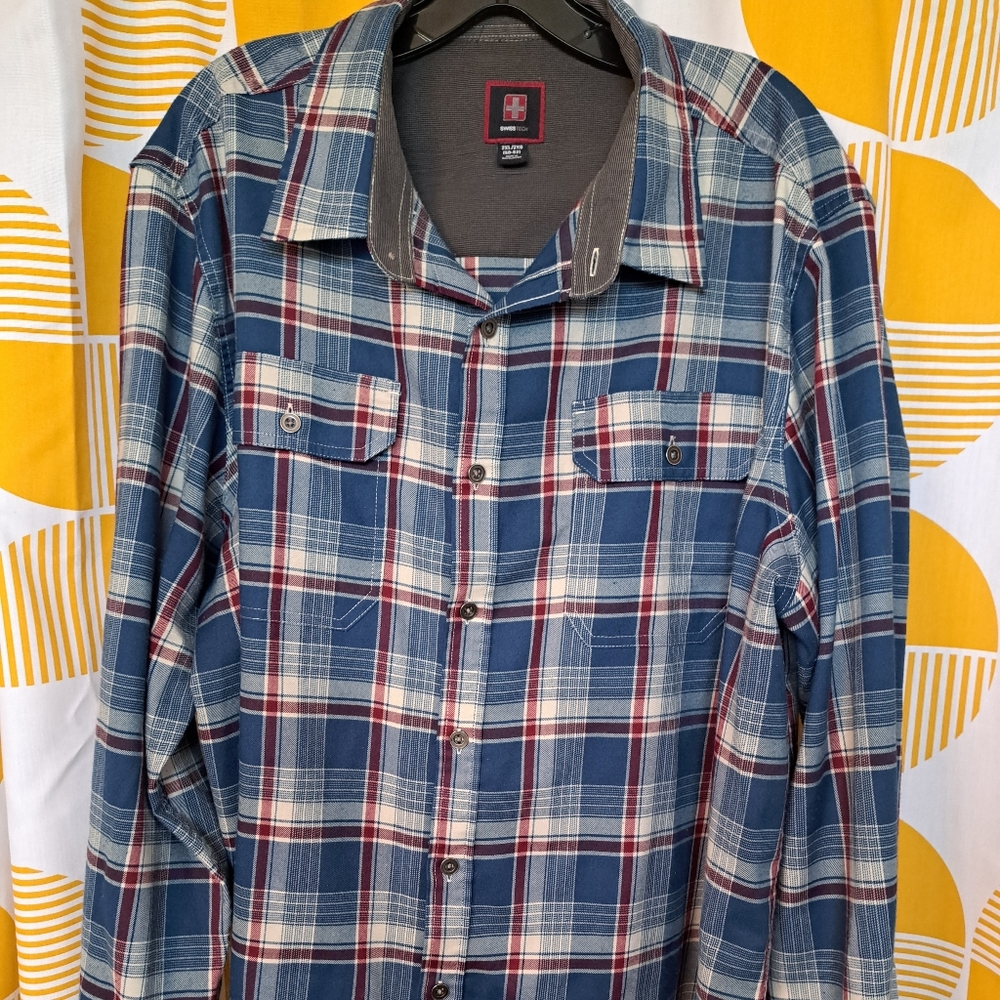 Swiss Tech Men's Long Sleeve Outdoor Flannel Shirt Red/ White/ Blue XXL